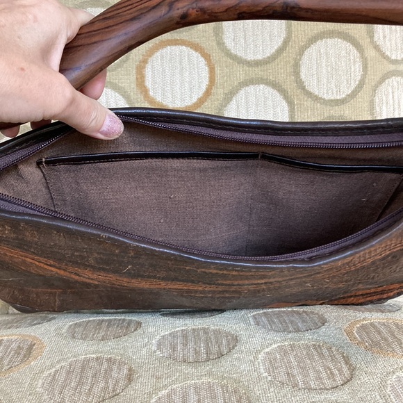 Unique purse new  - hand marbled Tree Bark with Rosewood Handle and leather trim - Picture 5 of 9